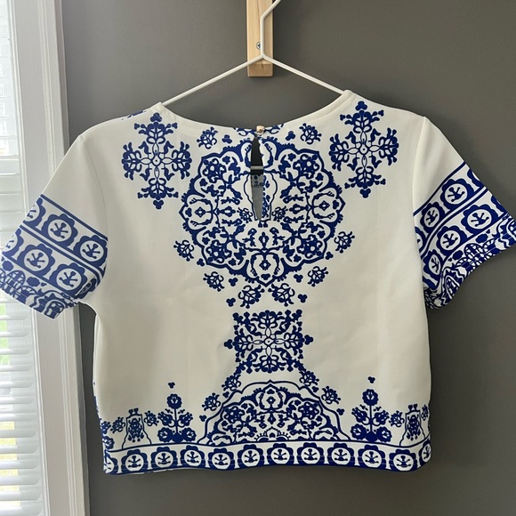 White & Blue Crop Shirt - Picture 3 of 5